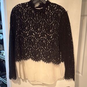 Sandro Black Lace Layered Blouse with Peter Pan Collar
